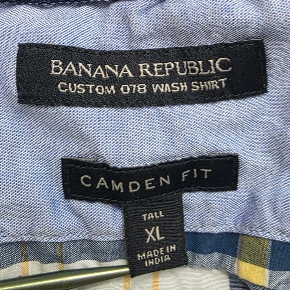 Banana Republic Camden Fit Shirt Mens XL Tall Blue Yellow Plaid Button Down 078